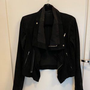 Veda Black Suede Leather Moto Jacket with Silver Details